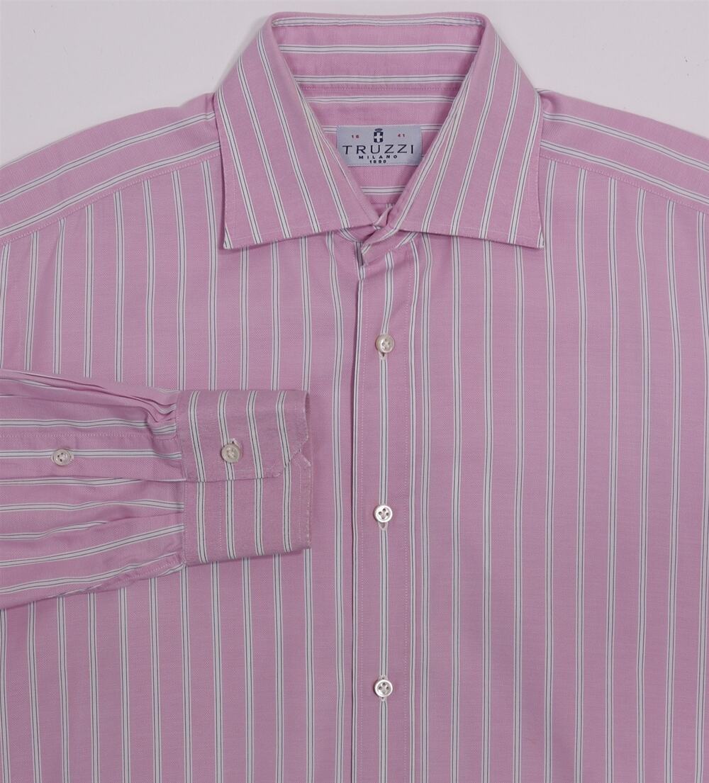 Truzzi Milano Pink Striped Cotton Dress Shirt (41) 16-34